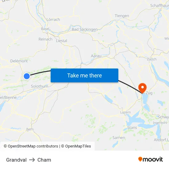Grandval to Cham map