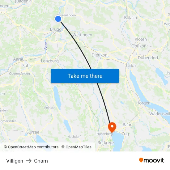Villigen to Cham map