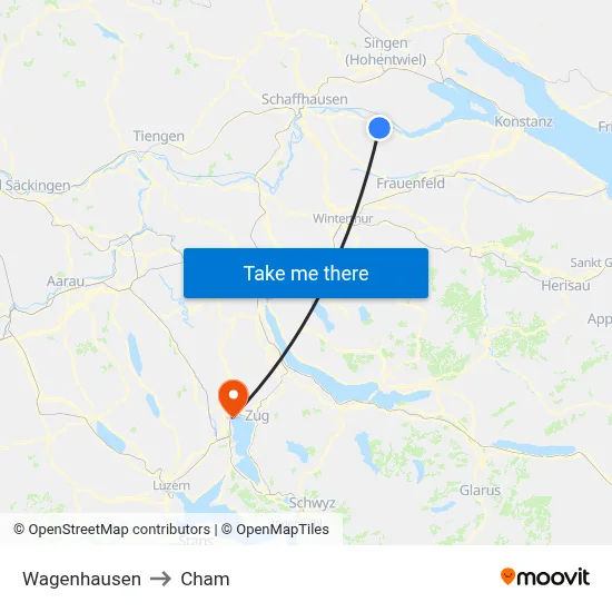 Wagenhausen to Cham map
