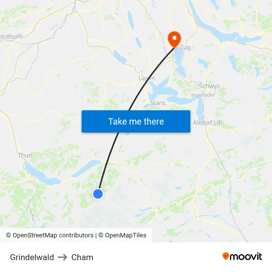 Grindelwald to Cham map