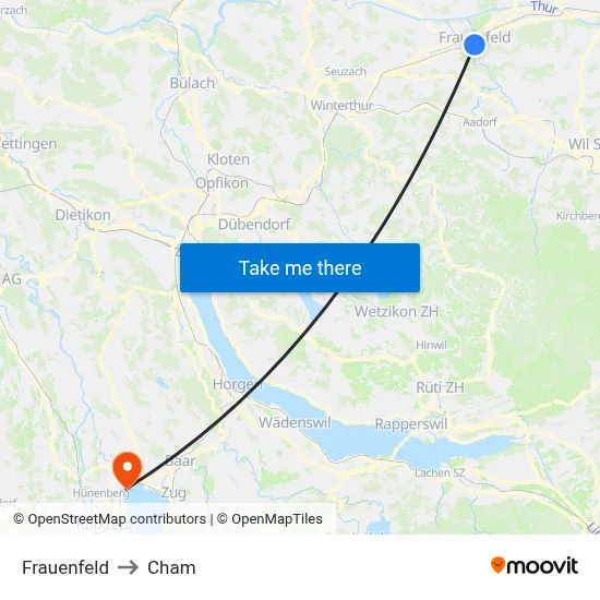 Frauenfeld to Cham map