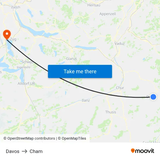 Davos to Cham map