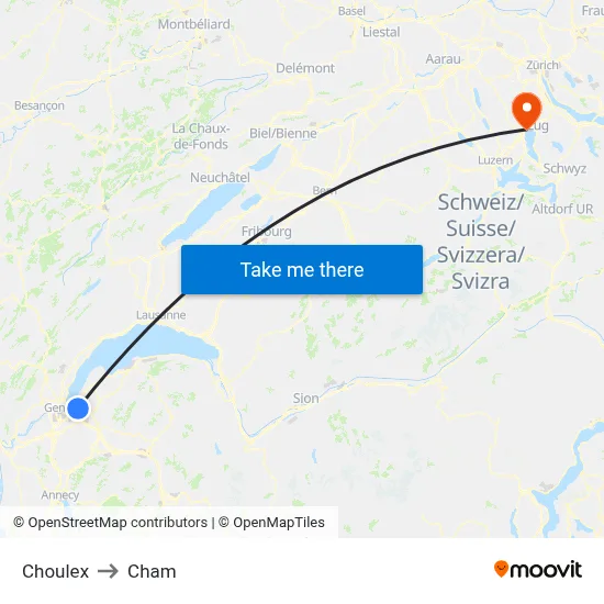 Choulex to Cham map