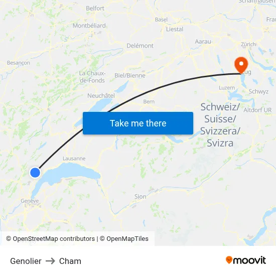 Genolier to Cham map