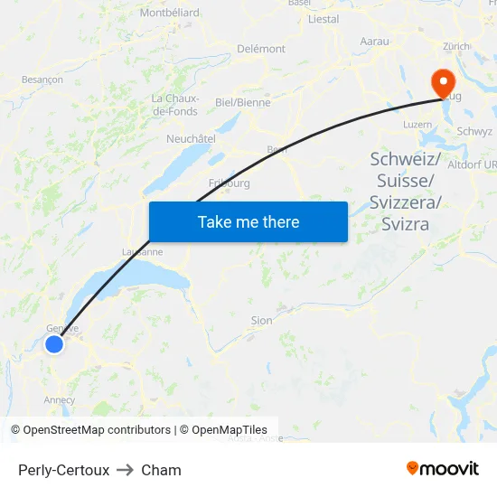 Perly-Certoux to Cham map