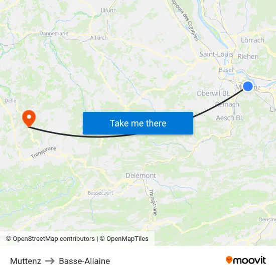 Muttenz to Basse-Allaine map
