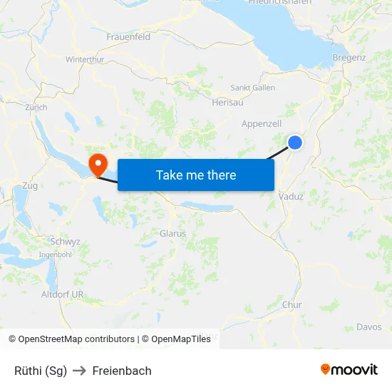 Rüthi (Sg) to Freienbach map