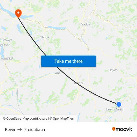 Bever to Freienbach map