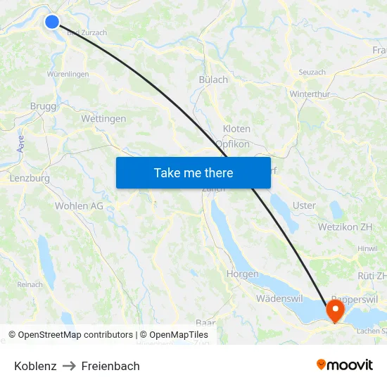 Koblenz to Freienbach map
