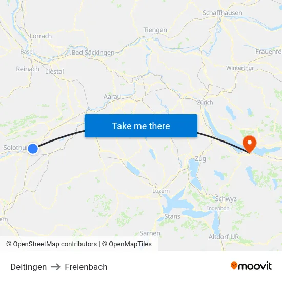 Deitingen to Freienbach map