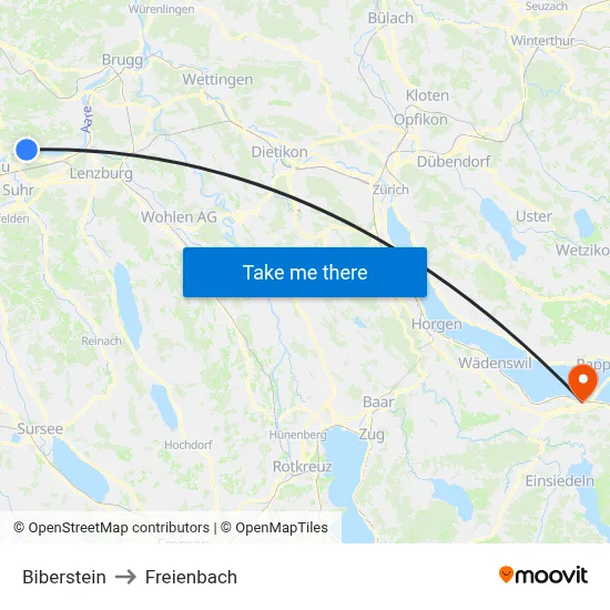 Biberstein to Freienbach map