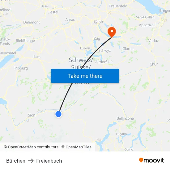 Bürchen to Freienbach map