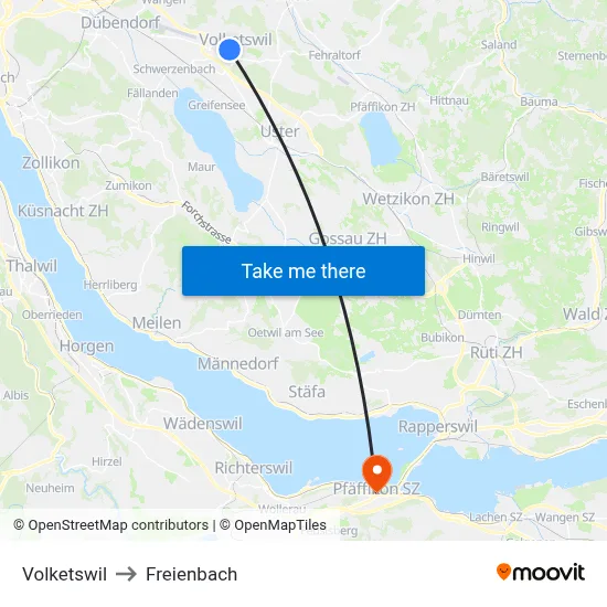 Volketswil to Freienbach map