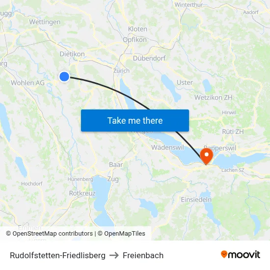 Rudolfstetten-Friedlisberg to Freienbach map
