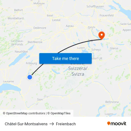 Châtel-Sur-Montsalvens to Freienbach map