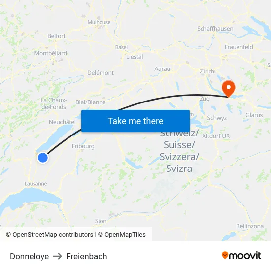 Donneloye to Freienbach map