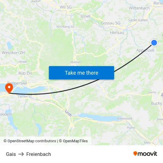 Gais to Freienbach map