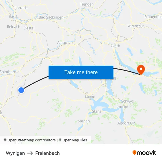 Wynigen to Freienbach map