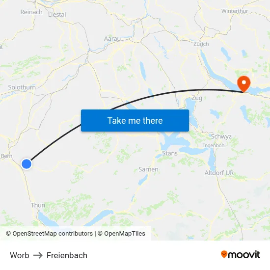 Worb to Freienbach map