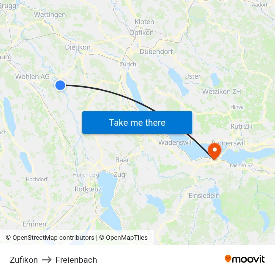 Zufikon to Freienbach map