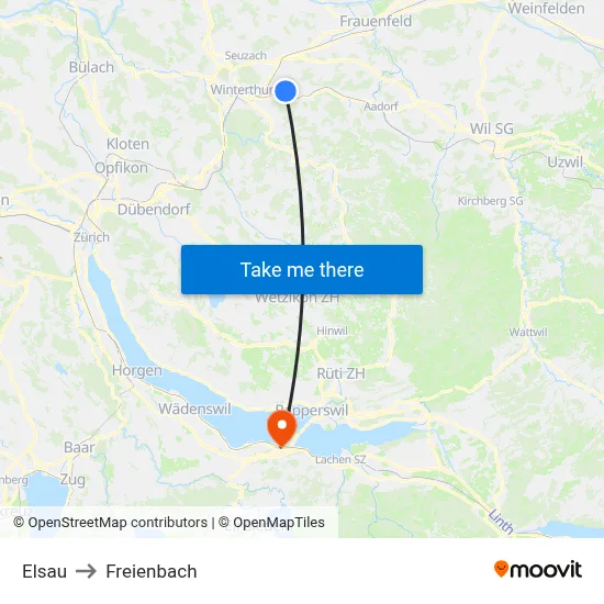 Elsau to Freienbach map