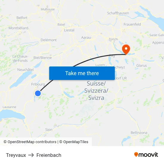 Treyvaux to Freienbach map