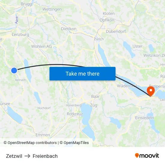 Zetzwil to Freienbach map