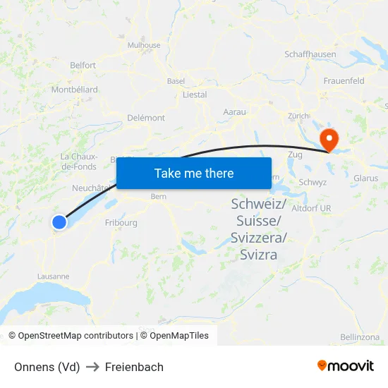 Onnens (Vd) to Freienbach map