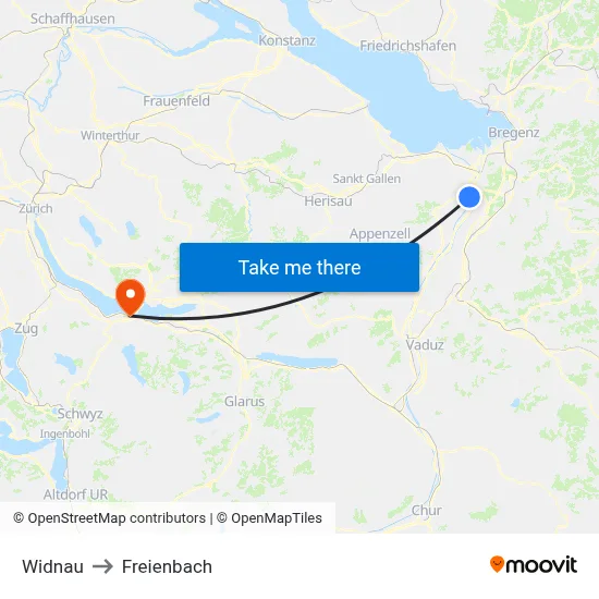 Widnau to Freienbach map