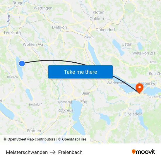Meisterschwanden to Freienbach map