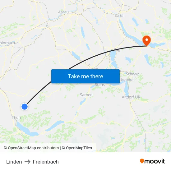Linden to Freienbach map