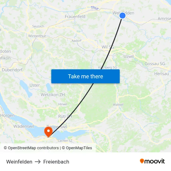 Weinfelden to Freienbach map