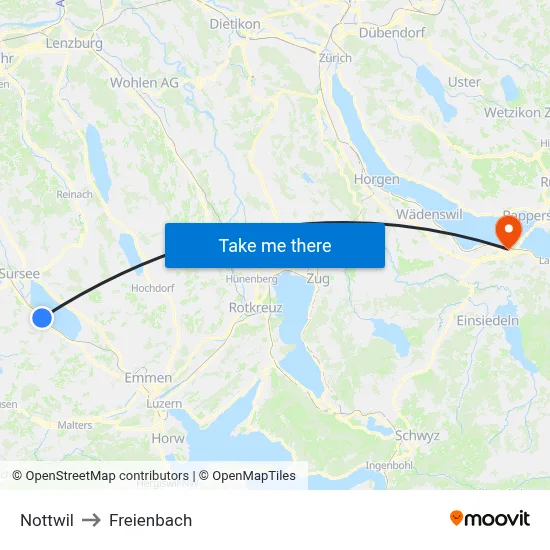 Nottwil to Freienbach map