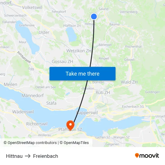 Hittnau to Freienbach map