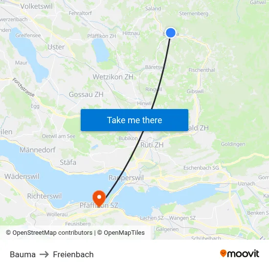 Bauma to Freienbach map