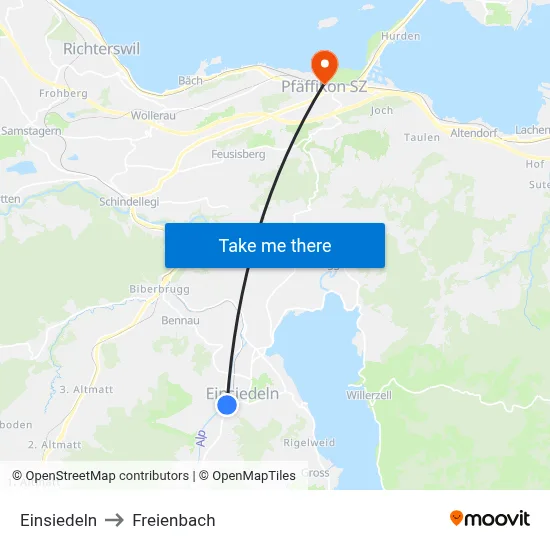 Einsiedeln to Freienbach map