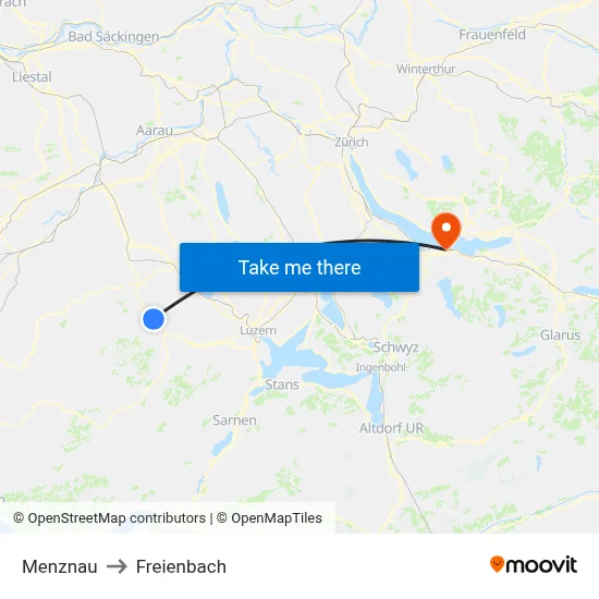 Menznau to Freienbach map