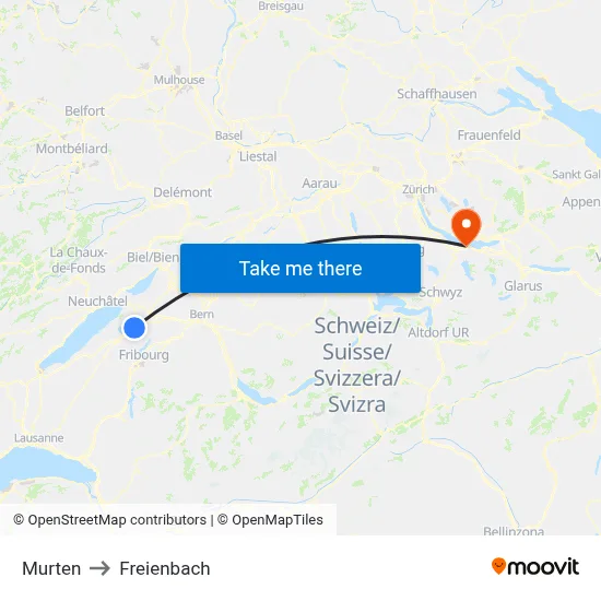 Murten to Freienbach map