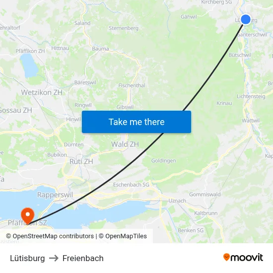 Lütisburg to Freienbach map