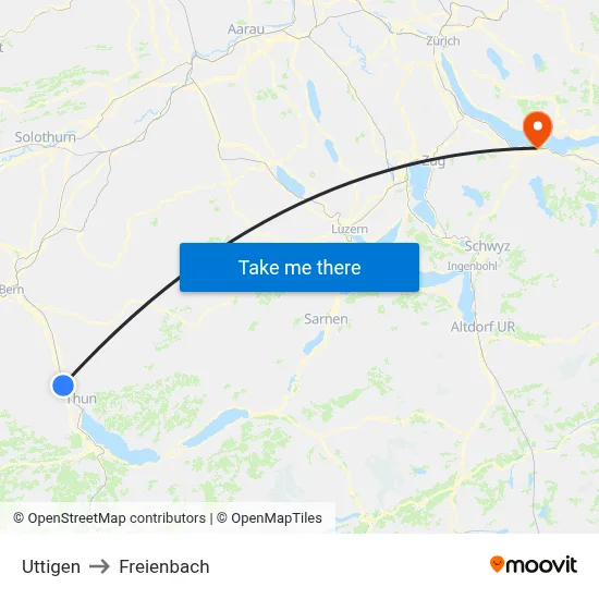 Uttigen to Freienbach map