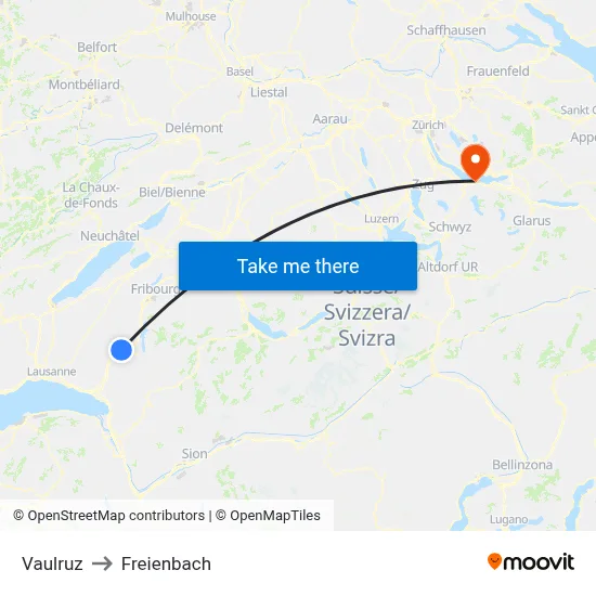 Vaulruz to Freienbach map