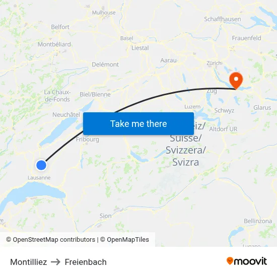 Montilliez to Freienbach map