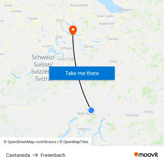 Castaneda to Freienbach map