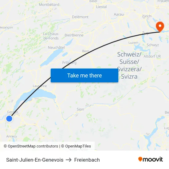 Saint-Julien-En-Genevois to Freienbach map