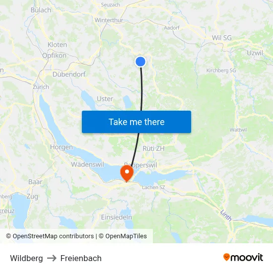 Wildberg to Freienbach map