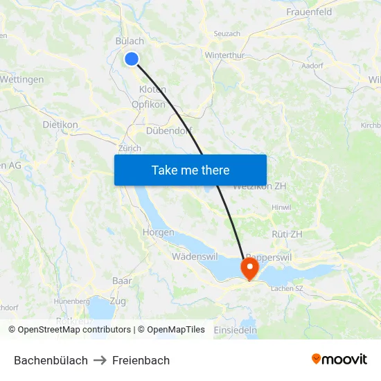 Bachenbülach to Freienbach map