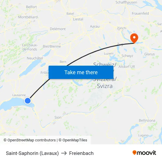 Saint-Saphorin (Lavaux) to Freienbach map