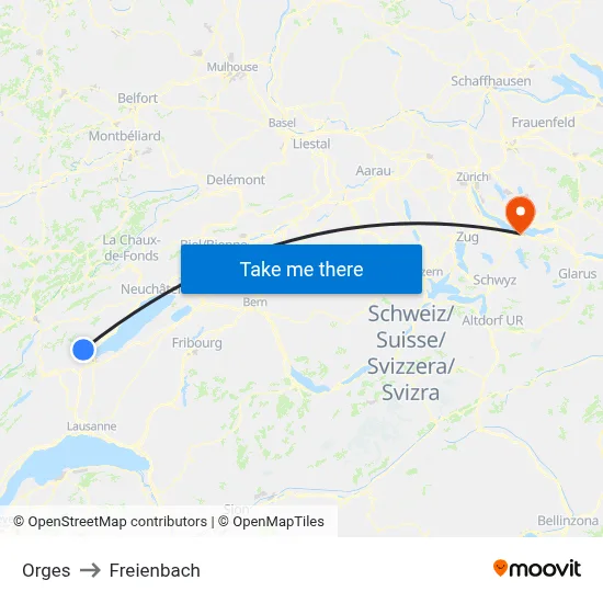 Orges to Freienbach map
