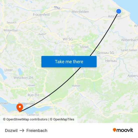 Dozwil to Freienbach map