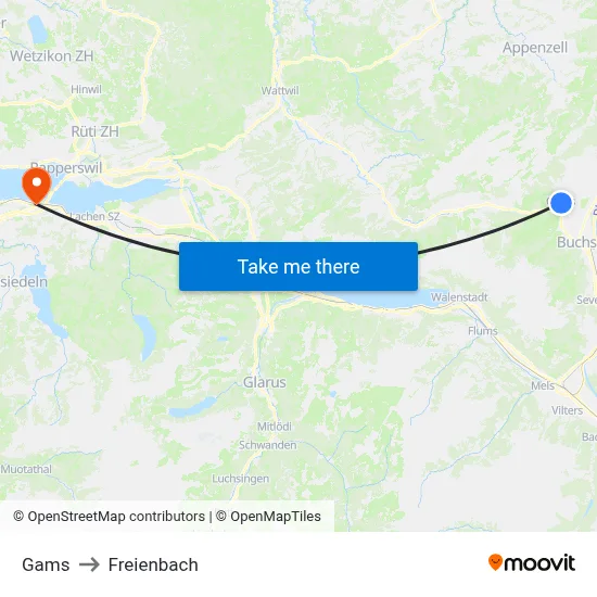 Gams to Freienbach map